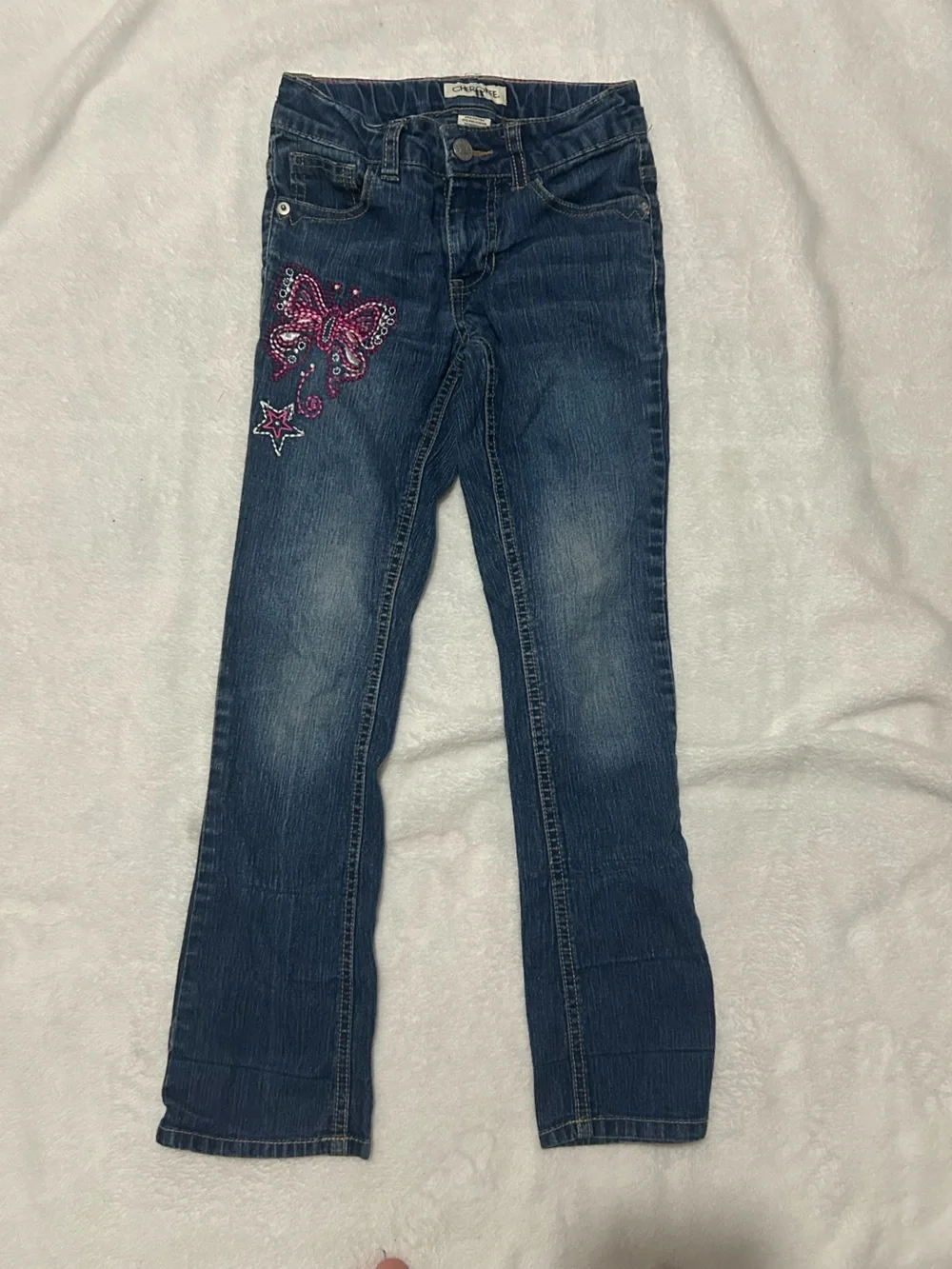 Cherokee Dark Blue Jeans with Pink Embroidered Butterfly
